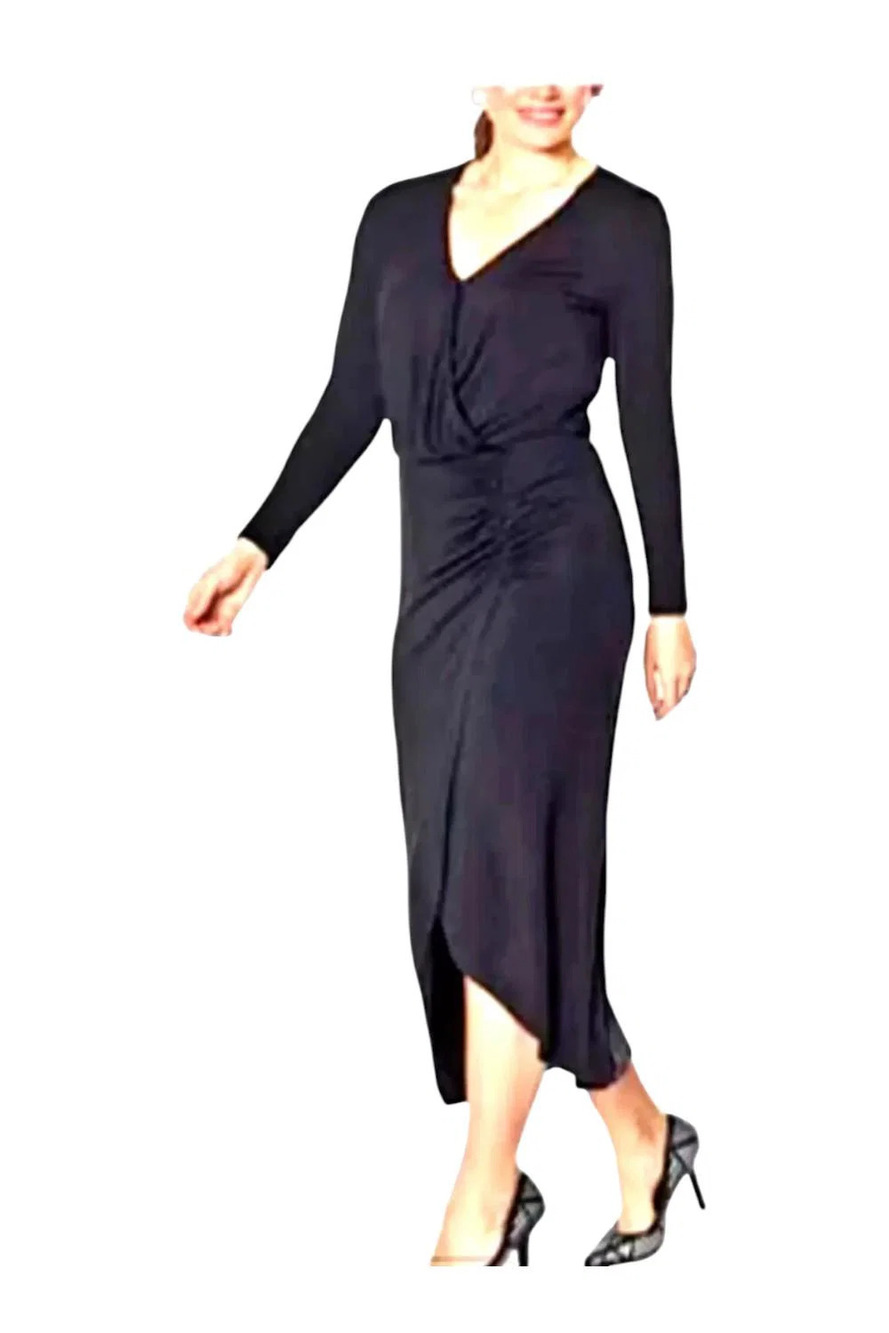 Colleen Lopez Long-Sleeve Surplice Maxi Dress Black - Plus